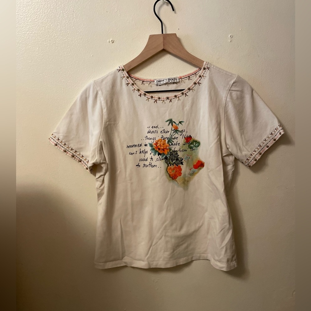 Nancy Bolen City Girl embroidered cream top size small